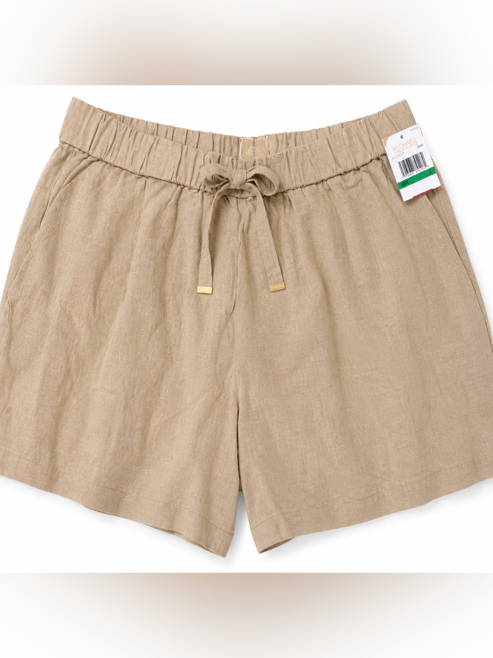NWT Michael Michael Kors Linen Blend Pull-On Shorts Beige Tan Size Large